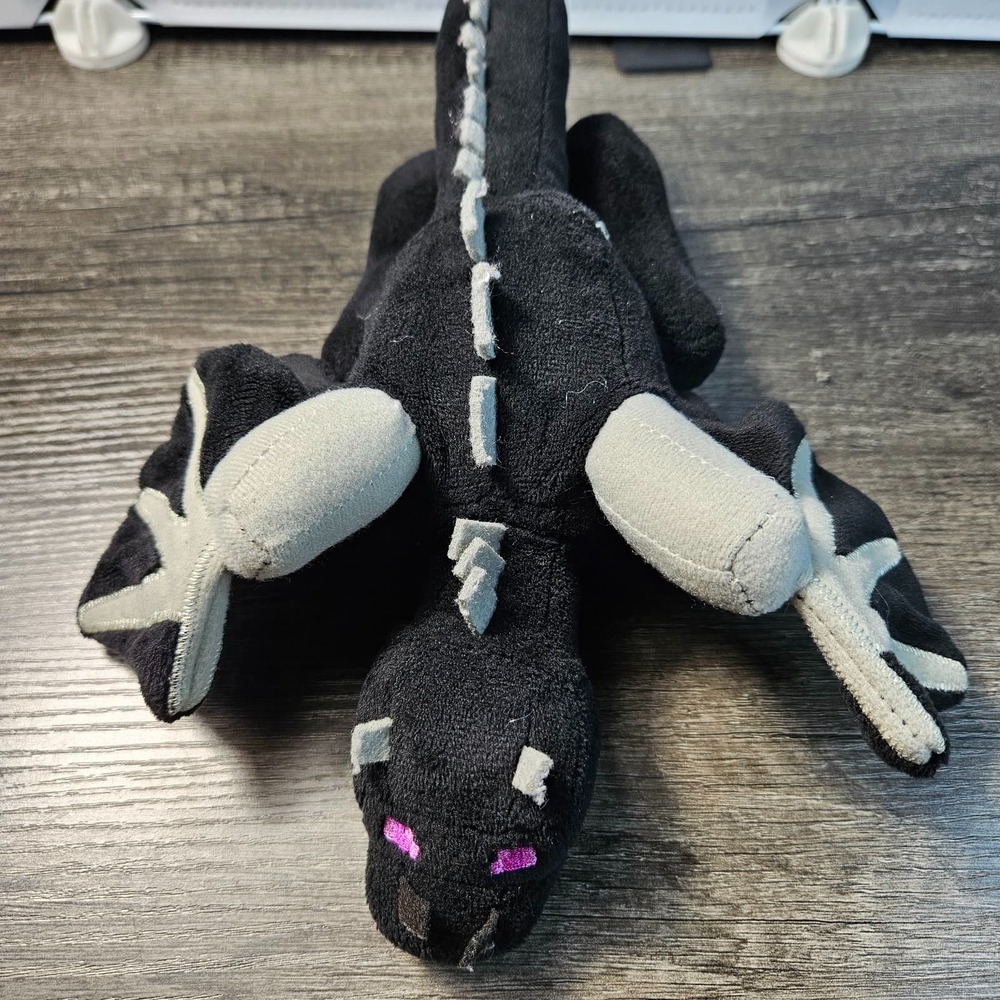 Black Dragon Plush Stuffed Animal Grey Wings Purple Eyes Soft Toy Unbranded
